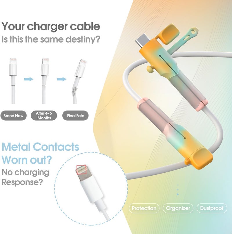 RAWILL Silicone Charger Cable Protectors Compatible, 6 Sets Data Cable Protector Cover, Cord Organizer & Dustproof (Type C to USB) - Image 4